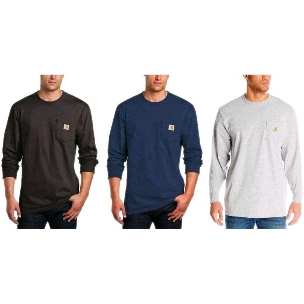 Carhartt Men's K126 Workwear Jersey Knit Pocket Long Sleeve Shirt Loose Fit Navy - Picture 7 of 7